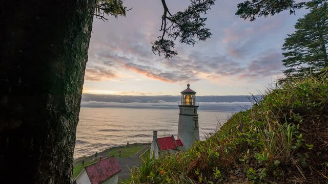  Timelapse tracking shot of sunset afterglow at Heceta Head Lighthouse in Oregon