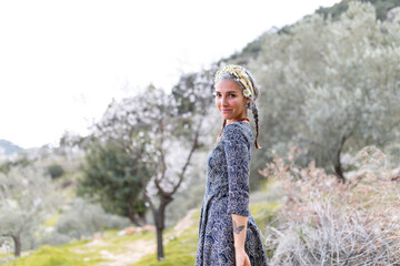 Naklejka premium Beautiful mid age women enjoying the nature.