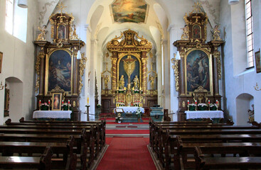 Innenansicht der Klosterkirche auf dem Kreuzberg, Unterfranken, Bayern, Deutschland, Europa