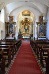 Fototapeta na wymiar Innenansicht der Klosterkirche auf dem Kreuzberg, Unterfranken, Bayern, Deutschland, Europa