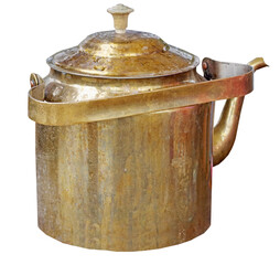 old brass kettle on white