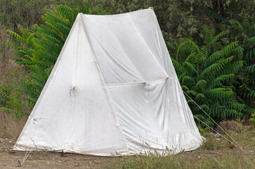 old white tourist tent