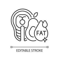 Fats linear icon. Good nourishment for dietary. Food group for digestion. Menu for dietary. Thin line customizable illustration. Contour symbol. Vector isolated outline drawing. Editable stroke