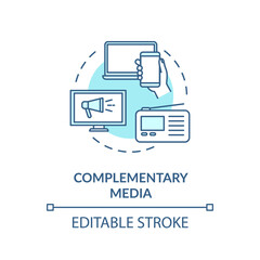 Complementary media concept icon. Various telecommunication resources. Cross-platform advertising idea thin line illustration. Vector isolated outline RGB color drawing. Editable stroke