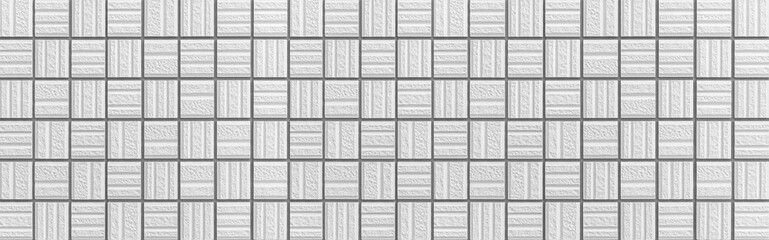 Obraz premium Panorama of White Line Mosaic Wall Tiles texture and seamless background