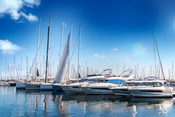 Fototapeta na wymiar Yacht club and marine deck long view. Boat, yacht,ship & marina.
