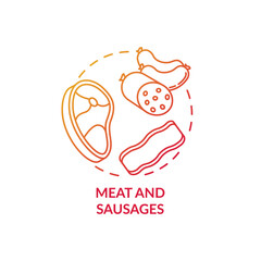 Meat and sausages concept icon. Fresh ingredients for culinary. Juicy beef, pork, chicken. Italian restaurant menu idea thin line illustration. Vector isolated outline RGB color drawing