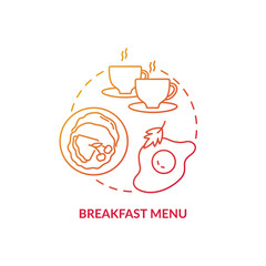 Breakfast menu concept icon. Morning cafe tasty food offers. Limited lite meals advertisement. Day starters menu idea thin line illustration. Vector isolated outline RGB color drawing