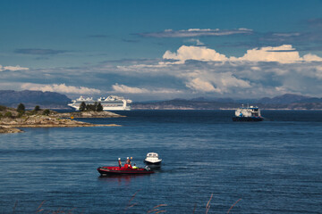 View of the ferry departing from the port of Bergen