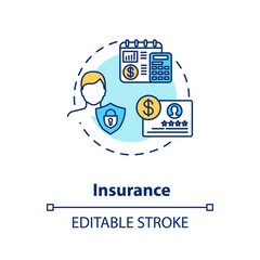 Insurance concept icon. Smart money investing. Economic application. Wealthy goals. Budget manangement idea thin line illustration. Vector isolated outline RGB color drawing. Editable stroke