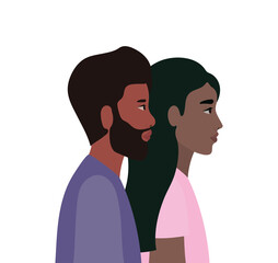 black woman and black man cartoon in side view vector design
