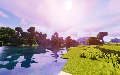 Fototapeten Landschaft und Fluss in Minecraft © Thomas