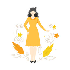 Fashion Model character Style Pose Flower Botanical Illustration Wearing Casual Dress
