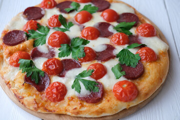 italian pizza Restaurant Menu. Pepperoni Pizza with Mozzarella cheese