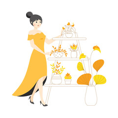 Obraz premium Fashion character woman girl concept Illustration gardening plants flower florist botanical 