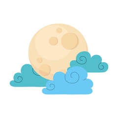 cartoon full moon and clouds sky natural isolated icon style