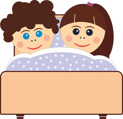 boy and girl sleeping in bed, love and relationship concept