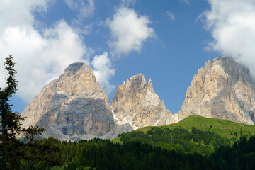 Mountain landscape along the road to Pordoi pass, Dolomites