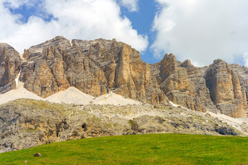 Mountain landscape along the road to Pordoi pass, Dolomites