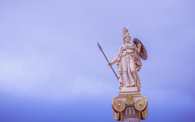 Athena marble statue, the ancient Greek goddess of knowledge and wisdom, space for text