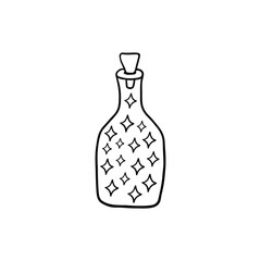Magical bank, bottle with stars hand drawn illustration. Dreams come true. Doodle sparkles isolated on white background. Black icon picture.