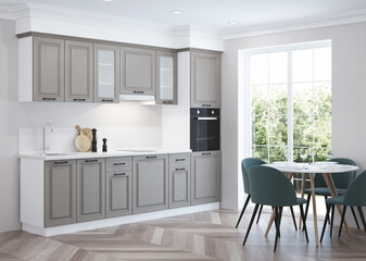 Modern kitchen interior. 3D rendering.