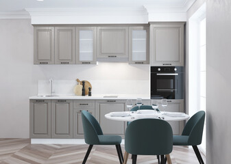 Modern kitchen interior. 3D rendering.