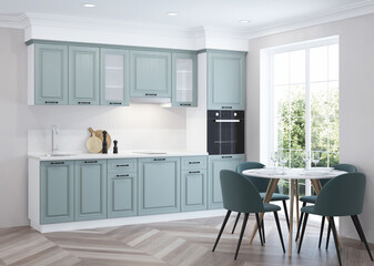 Modern kitchen interior. 3D rendering.