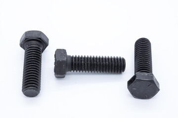 Grade 5 screw, fine rope, hex head, black on white background