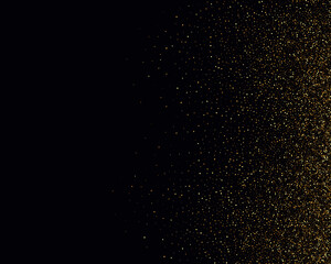Fototapeta na wymiar Gold glitter texture on a black background. Golden explosion of confetti. Golden grainy abstract texture on a black background. Design element