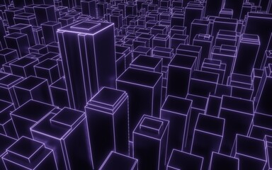 synthwave abstract city downtown background 3d render