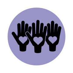 together, hands showing hearts in palms relation friendly pictogram block silhouette icon