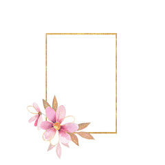 Design golden geometric print frame. Floral Wedding card decor. Element for design