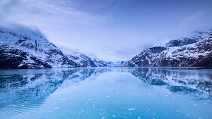 Fototapeta na wymiar Cruise ship sailing in Glacier Bay National Park, Alaska