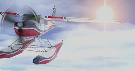 Retro seaplane. 3D render. Against the sky