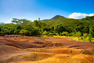 The beautiful Seven Coloured Earth (Terres des Sept Couleurs). Chamarel, Island Mauritius, Indian...