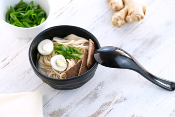 japanese ramen noodle, pork bone broth noodles