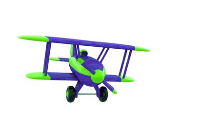 Flying a toy plane on a white screen. 3D render. Isolated