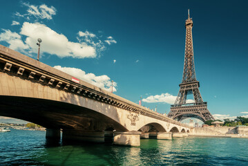 Seine in Paris with Eiffel tower in morning time
