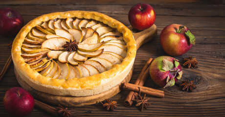 Homemade apple tart on the wooden table