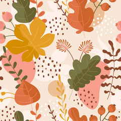 Seamless pattern with autumn leaves ornament - 376963858