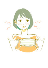 マスクをはずす50代女性の手描き風イラスト