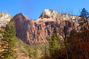 Beautiful scenery in Zion National Park located in the USA in southwestern Utah.