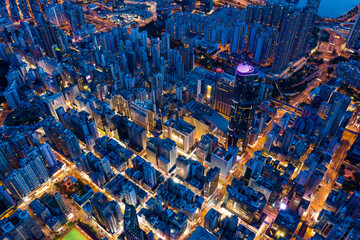 Fototapeta na wymiar Top view of Hong Kong city night