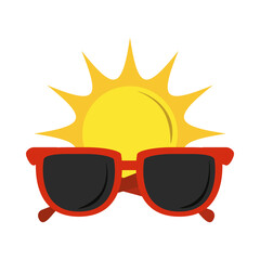 summer vacation travel, red sunglasses accessory and sun flat icon style