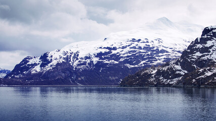 Fototapeta na wymiar Cruise ship sailing in Glacier Bay National Park, Alaska