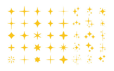 Shiny sparks. Glittering star, twinkling spark and burst vecor icons set