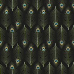 Peacock feathers ornamental seamless pattern
