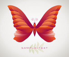 Beautiful and ethereal stylized and isolated butterfly. Symbol of transformation, beauty and youth.