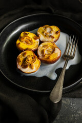 Baked apricots with coconut milk and nuts 